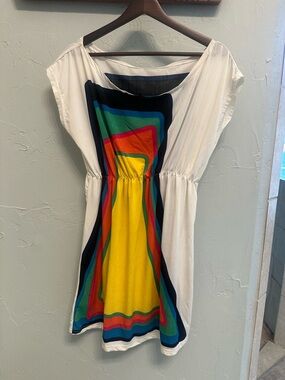 Women’s Dress with Multicolor Geometric Front and back/beach cover-up